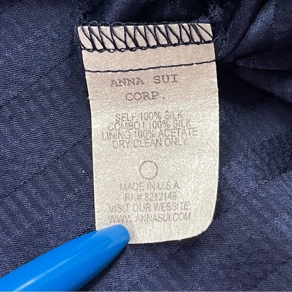 Anna Sui Silk Blue Button-Up Blouse with Cream Accents - Picture 4 of 8